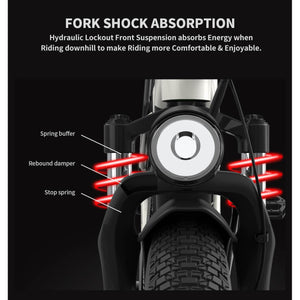 Aostirmotor-Queen-1000W-Low-Step-Fat-Tire-Electric-Bike-Mountain-Aostirmotor-Ebikes-fork-shock-absorption - closeup-view
