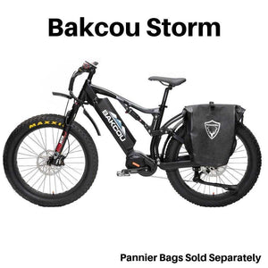 Bakcou eBikes Storm G2 1000W Full-Suspension e-MTB-Mountain-Bakcou eBikes-Left Side View of Bike w/ Pannier Bag