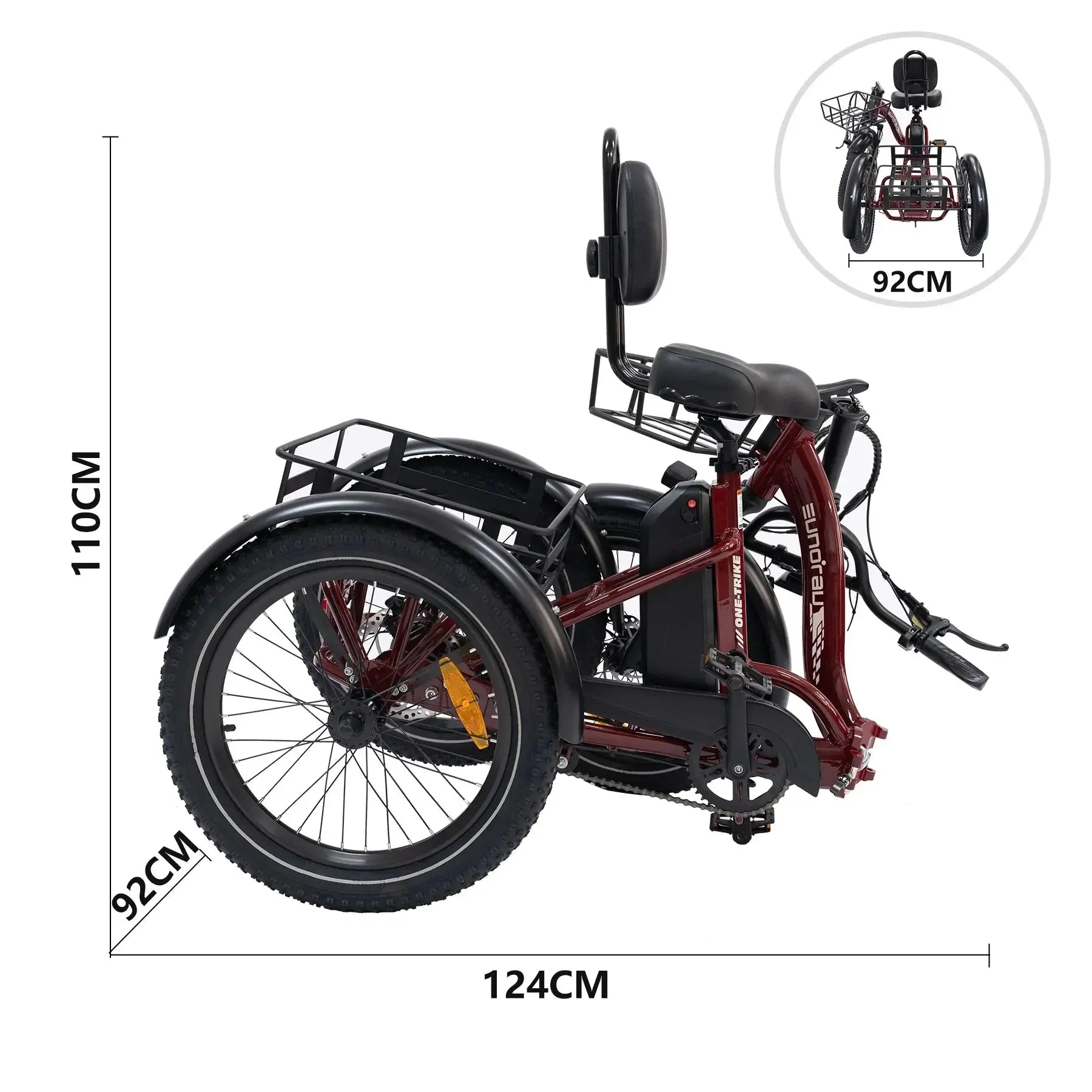Eunorau ONE-TRIKE 2.0 500W 48V/14.5Ah Folding Electric Trike Half-twist Throttle