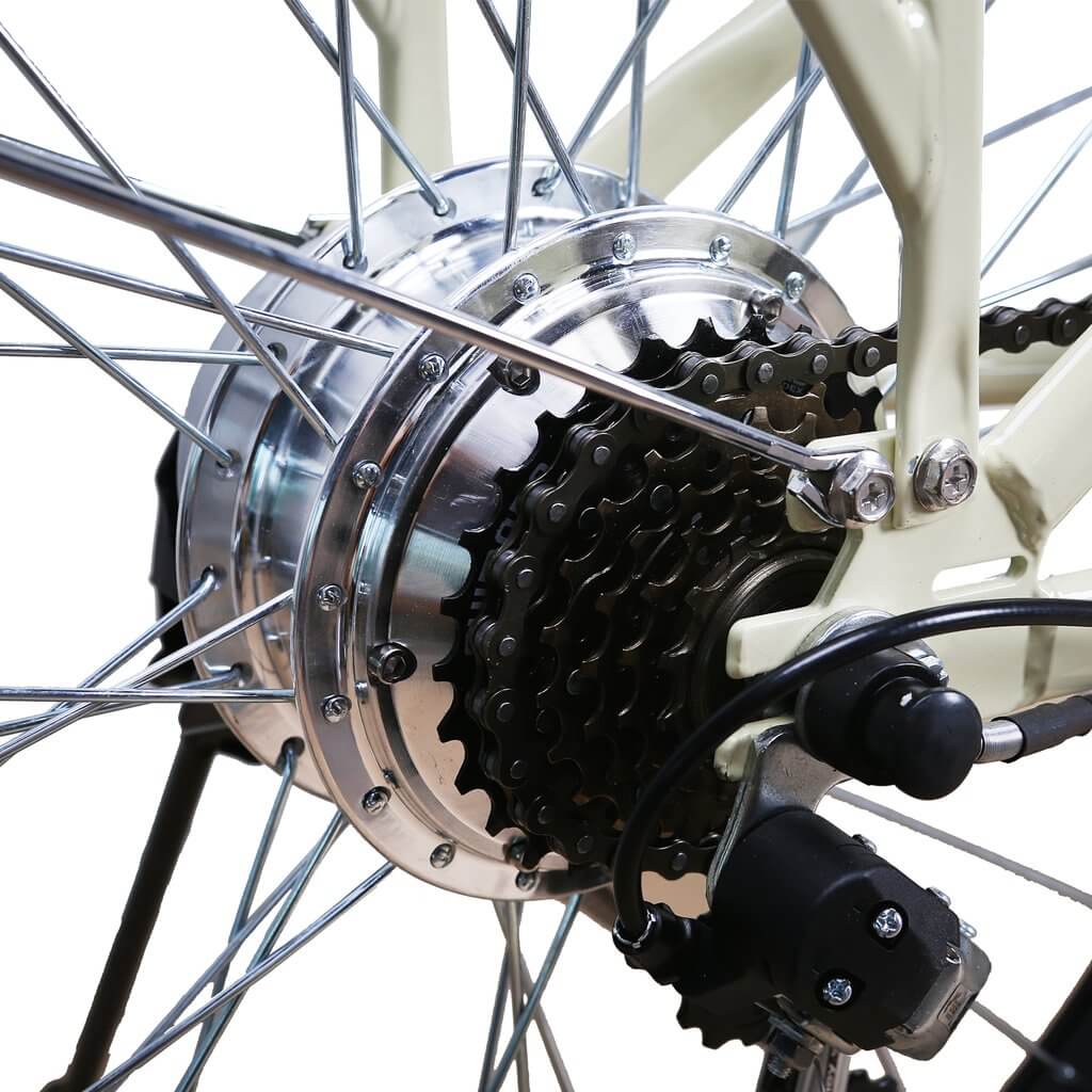 Nakto Classic Step-Thru Cruiser Electric Bike-Step-Through-Nakto-Rear Hub Closeup View