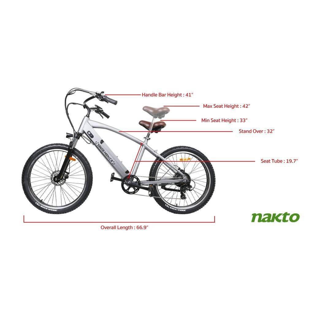 Nakto Santa Monica Cruiser Electric Bicycle-Cruiser-Nakto-Left Side View w/ Measurements