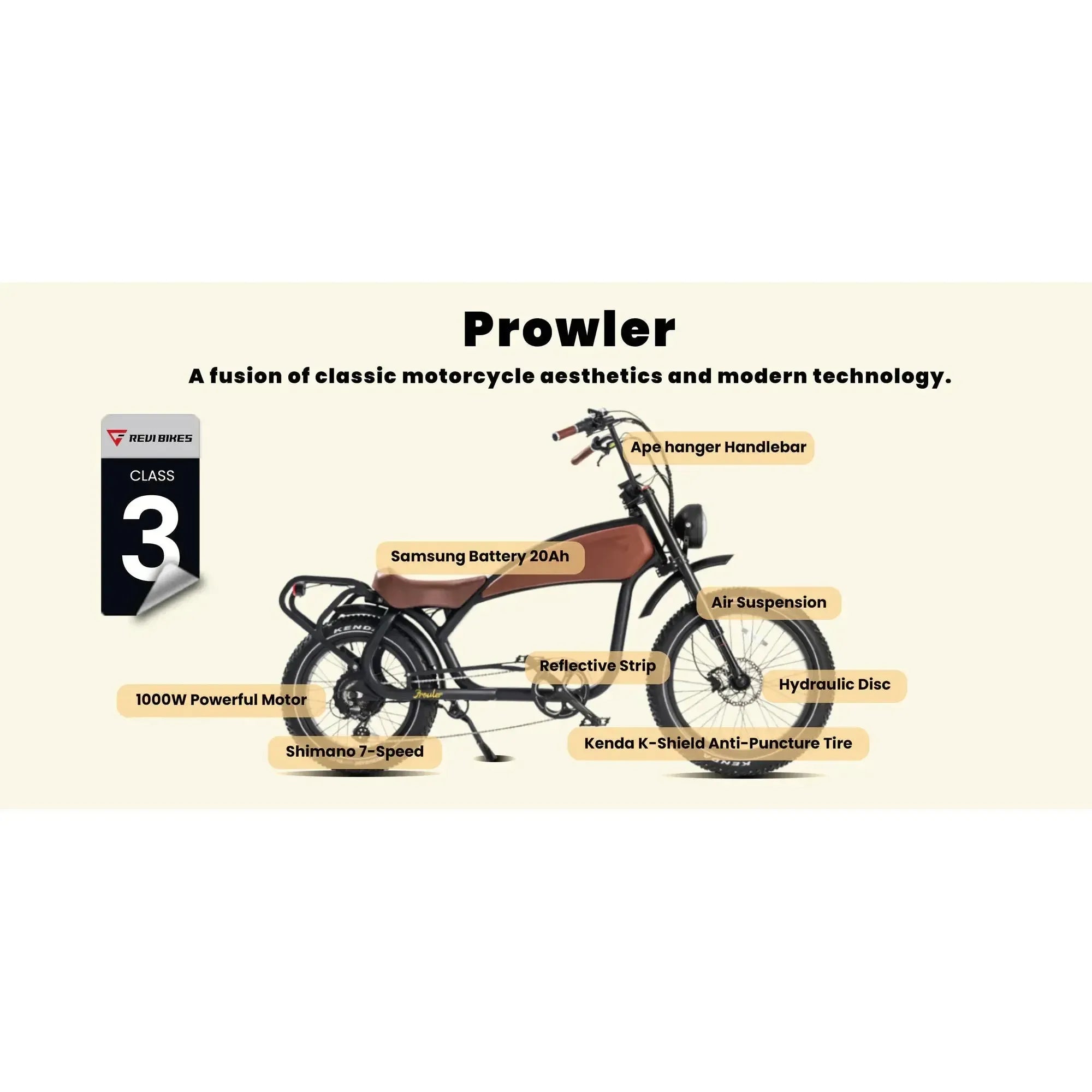 Revi Bikes Prowler 1040W 52V/20Ah Fat Tire Electric Cruiser
