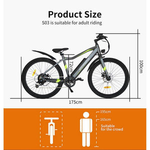 Aostirmotor Ebikes S03 City Commuter Electric Bike-Commuter-Aostirmotor Ebikes-Right Side View w/ Measurements