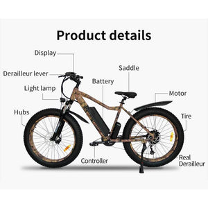 Aostirmotor S07-2 Fat Tire Electric Mountain Bike-Mountain-Aostirmotor Ebikes-Left Side View w/ Display of Parts