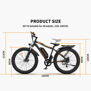 Aostirmotor S07-B Fat Tire Electric Mountain Bike-Mountain-Aostirmotor Ebikes-Left Side View w/ Measurements