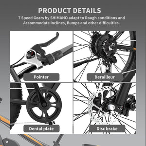 Aostirmotor S07-B Fat Tire Electric Mountain Bike-Mountain-Aostirmotor Ebikes-Illustration of Parts w/ Details