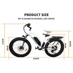Aostirmotor-S07-G-750W-Fat-Tire-Electric-Bike-Affordable-Commuter-Commuter-Aostirmotor-Ebikes-Product-Siz e w/ details