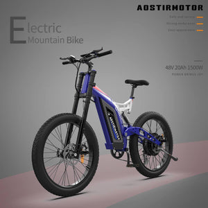 Aostirmotor S17-1500W High-Powered Electric Mountain Bike-Mountain-Aostirmotor Ebikes-Left Side Front Oblique View
