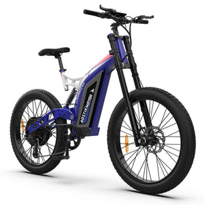 Aostirmotor S17-1500W High-Powered Electric Mountain Bike-Mountain-Aostirmotor Ebikes-Bike w/ Blue Swing Arm-Right Side Front Oblique View