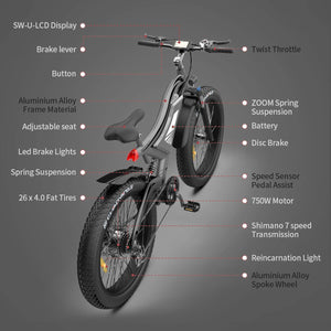 Aostirmotor S18 Full-Suspension Electric Mountain Bike-Mountain-Aostirmotor Ebikes-Top View w/ Details
