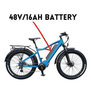Eunorau Fat-HD/Fat-AWD Battery-Batteries-Eunorau-Right Side View of 16Ah Battery Mounted on Bike