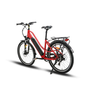 Eunorau E-Torque Step-Thru Electric Bike-Step-Through-Eunorau-Red-Left Side Back Oblique View