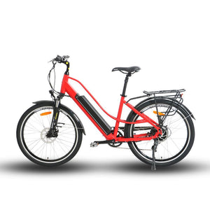 Eunorau E-Torque Step-Thru Electric Bike-Step-Through-Eunorau-Red- Left Side View