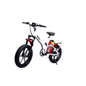 GreenBike Big Dog Off-Road 750W Fat Tire Electric Bike-fat-GreenBike Electric Motion-White with Red-Left Side Front Oblique View