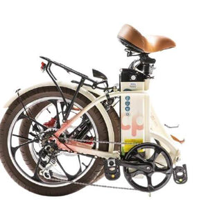 GreenBike City Premium Foldable Electric Bike-Folding-GreenBike Electric Motion-Cream with Pink-Folded View