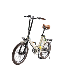 GreenBike Electric Motion Classic LS Folding eBike-Folding-GreenBike Electric Motion-Cream-Left Side Front Oblique View