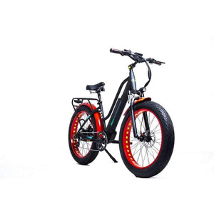 GreenBike Electric Motion EM26 750W Fat Tire Electric Cruiser-Cruiser-GreenBike Electric Motion-Black with Red-Right Side Front Oblique View