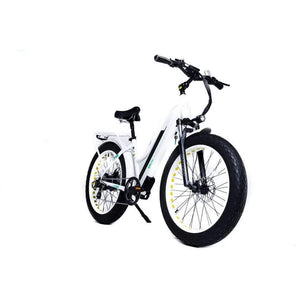 GreenBike Electric Motion EM26 750W Fat Tire Electric Cruiser-Cruiser-GreenBike Electric Motion-White-Right Side Front Oblique View
