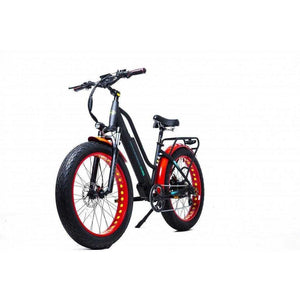 GreenBike Electric Motion EM26 750W Fat Tire Electric Cruiser-Cruiser-GreenBike Electric Motion-Black with Red-Left Side Front Oblique View