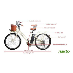 Nakto Classic Step-Thru Cruiser Electric Bike-Step-Through-Nakto-Left Side View w/ Measurements