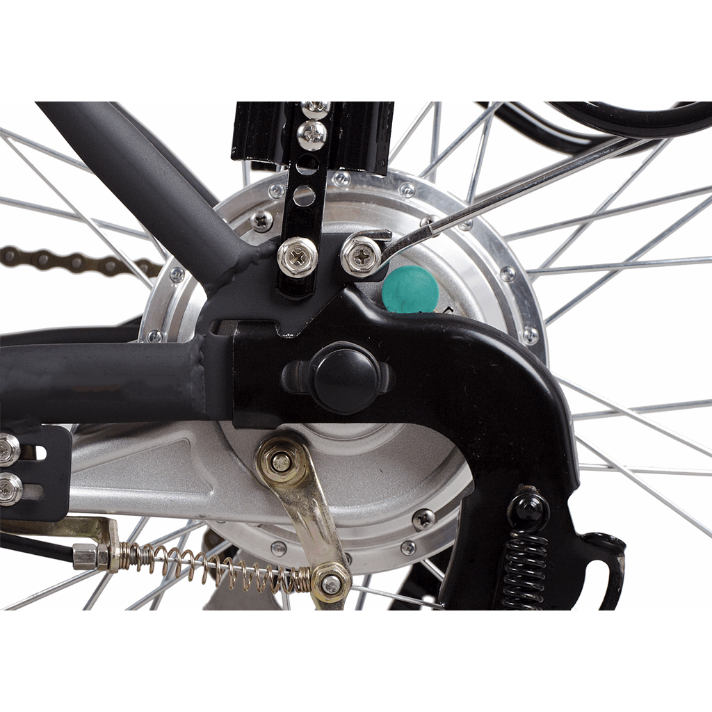 Nakto Camel Step-Thru Cruising Electric Bike-Step-Through-Nakto-Left Side Closeup View of Rear Hub