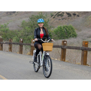 Nakto Camel Step-Thru Cruising Electric Bike-Step-Through-Nakto-Front View of Woman Riding Bike Outdoors
