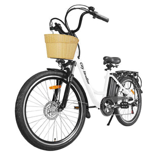 Nakto City Stroller Step-Thru Electric Bike-Step-Through-Nakto-White-Left Side Front Oblique View w/ Basket