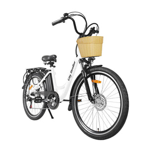 Nakto City Stroller Step-Thru Electric Bike-Step-Through-Nakto-White-Right Side Front Oblique View w/ Basket
