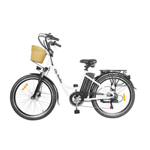 Nakto City Stroller Step-Thru Electric Bike-Step-Through-Nakto-White-Left Side View w/ Basket
