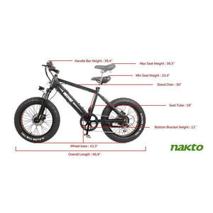 Nakto Discovery 20" Fat Tire Electric Mountain Bike-Mountain-Nakto-Left Side View w/ Measurements