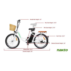 Nakto Elegance Step-Through Electric Bicycle-Step-Through-Left Side View w/ Measurements