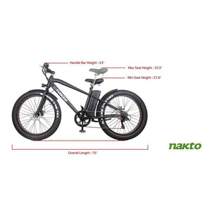 Nakto Fat Tire Cruiser Electric Bike-fat-Nakto-Left Side View w/ Measurements