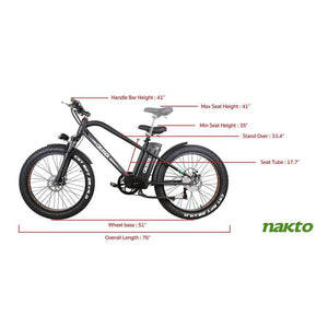 Nakto Fat Tire Super Cruiser Electric Mountain Bike-fat-Nakto-Left Side View w/ Measurements
