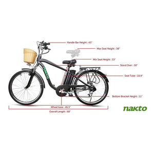 Nakto Men's Camel Cruiser Electric Bike-Cruiser-Nakto-Left Side View w/ Measurements