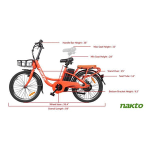 Nakto Pony Step-Thru Cargo Ebike-Cargo-Nakto-Orange-Left Side View w/ Measurements