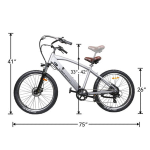 Nakto Santa Monica Cruiser Electric Bicycle-Cruiser-Nakto-Left Side View w/ Measurements