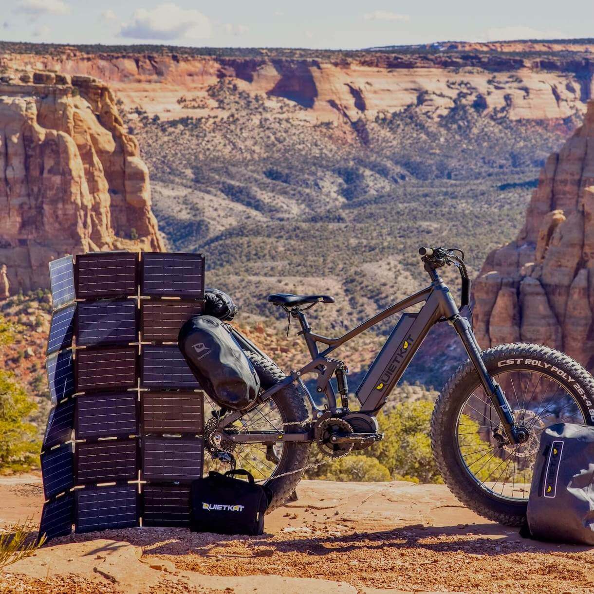 QuietKat-Solar-Charger-Open View Outdoors w/ Bike