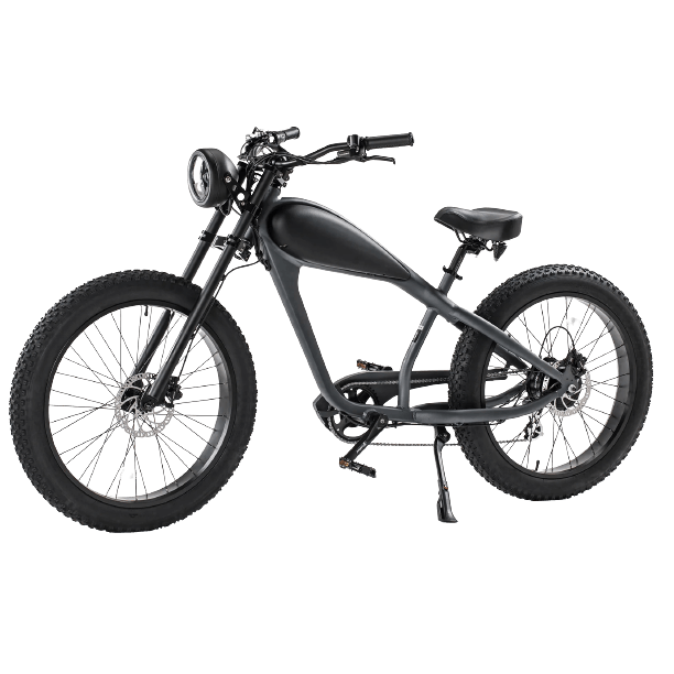 Revi Bikes Cheetah Cafe Racer Fat Tire Cruiser Electric Bike Night Black 48V 13Ah 624Wh