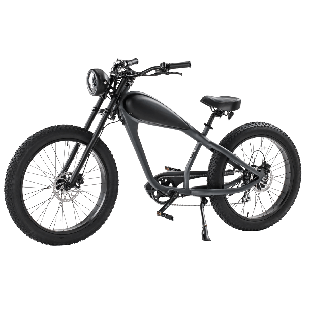 Revi (Civi) Bikes Cheetah Cafe Racer Electric Bike-Cruiser-Revi Bikes-Black-48V/17.5Ah Long-Range (+$300)-Fenders + Rear Rack + Light Grill + Saddle Bags (+$400)-Right Side View