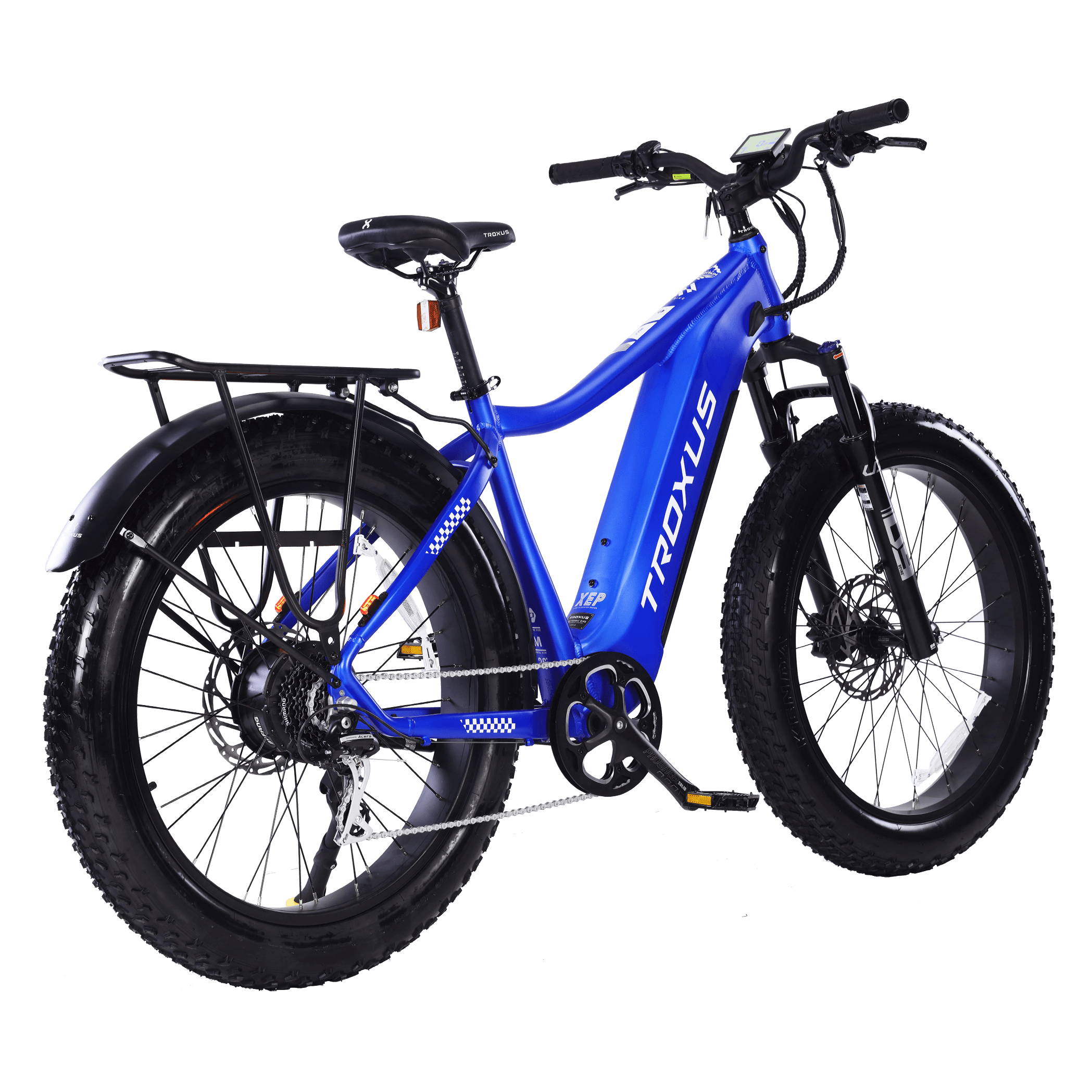 Troxus-Explorer-750W-Fat-Tire-Commuter-Electric-Bike-Commuter-Troxus-Mobility-Black-Left Side Front Oblique View - Really Good Ebikes