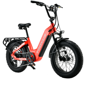 Troxus-Lynx-750W-Low-Step-Fat-Tire-Electric-Bike-Step-Through-Troxus-Mobility-Red-2 - Right Side Front Oblique View - Really Good Ebikes