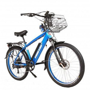 X-Treme Laguna Electric Beach Cruiser Bicycle-Cruiser-X-Treme-Metallic Blue-Right Side Front Oblique View