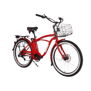 X-Treme Newport Elite Max 350W Electric Beach Cruiser Bicycle-Cruiser-X-Treme-Metallic Red-Right Side Front Oblique View