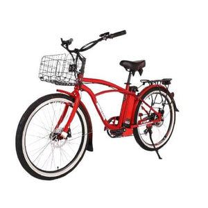 X-Treme Newport Elite Max 350W Electric Beach Cruiser Bicycle-Cruiser-X-Treme-Metallic Red-Left Side Front Oblique View