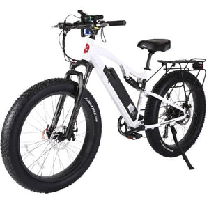 X-Treme Rocky Road 500W Fat Tire Electric Mountain Bike-fat-X-Treme-Metallic White- Left Side Front Oblique View