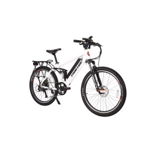 X-Treme Rubicon 500W Full-Suspension Electric Mountain Bicycle-Mountain-X-Treme-Metallic White-Right Side Front Oblique View